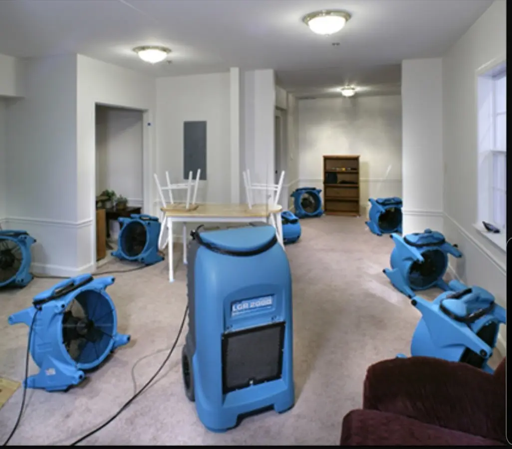 Air movers and dehumidifier setup for Water Damage Restoration in Senatobia